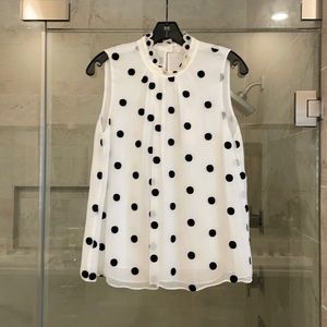 Rebecca Taylor black polka dot white silk blouse
